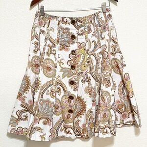 CAbi A Line Button Paisley Panel 100% Cotton Skirt Size 8